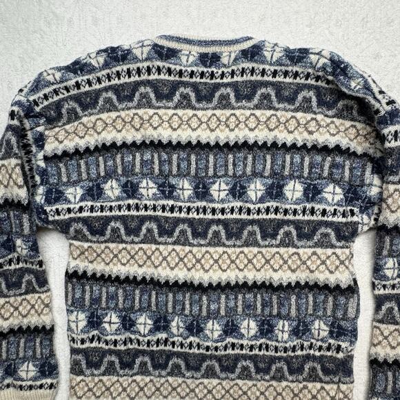 VTG Kay & Kay Prep Shaggy Mohair Alpaca Fair Isle V Neck Sweater Navy Size 42 - Picture 10 of 11